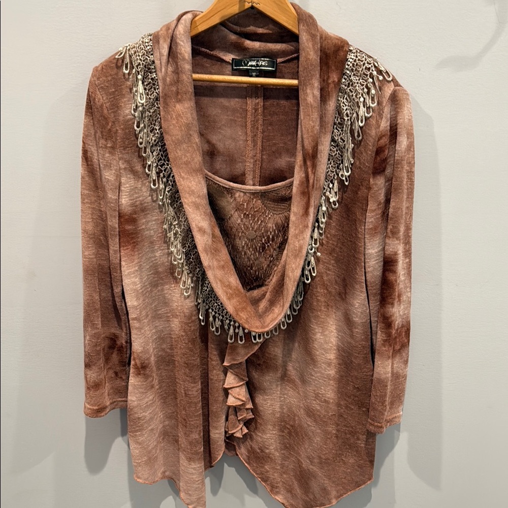 Minkas Women's Tie Dye Top with Lace Detail